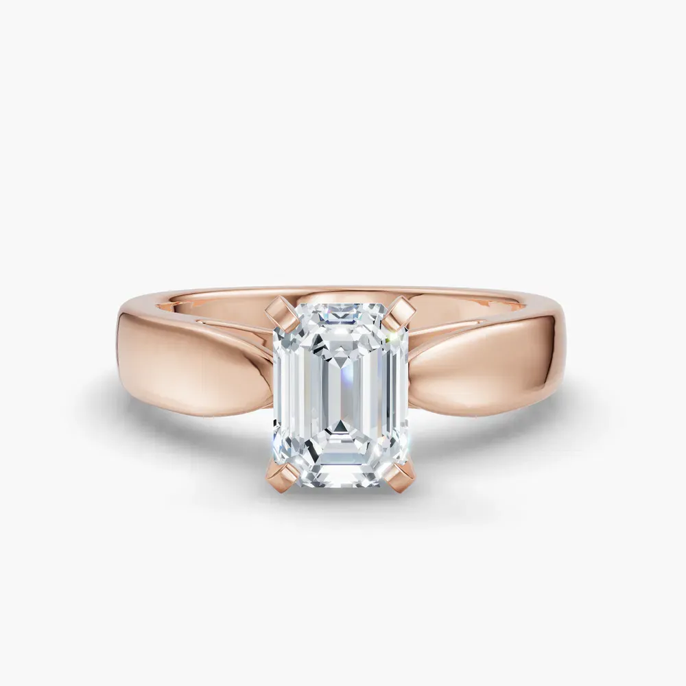 Certified 1 carat Lab Grown Diamond Emerald Cut Solitaire, Cathedral Engagement Ring in 14K Rose Gold-Arlo