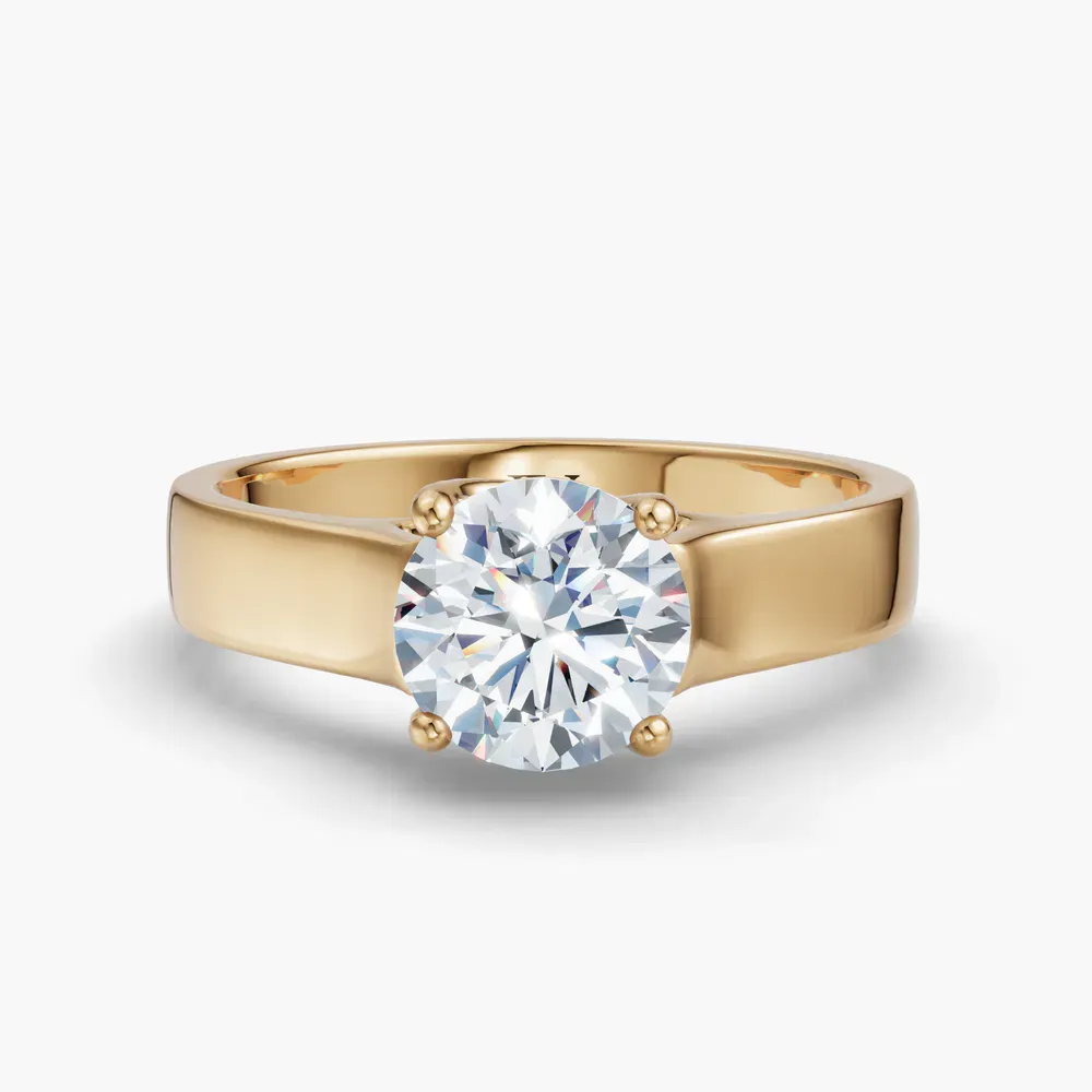 Certified 1 carat Lab Grown Diamond Round Cut Solitaire, Cathedral, Four Prong Engagement Ring in 14K Yellow Gold-Grion