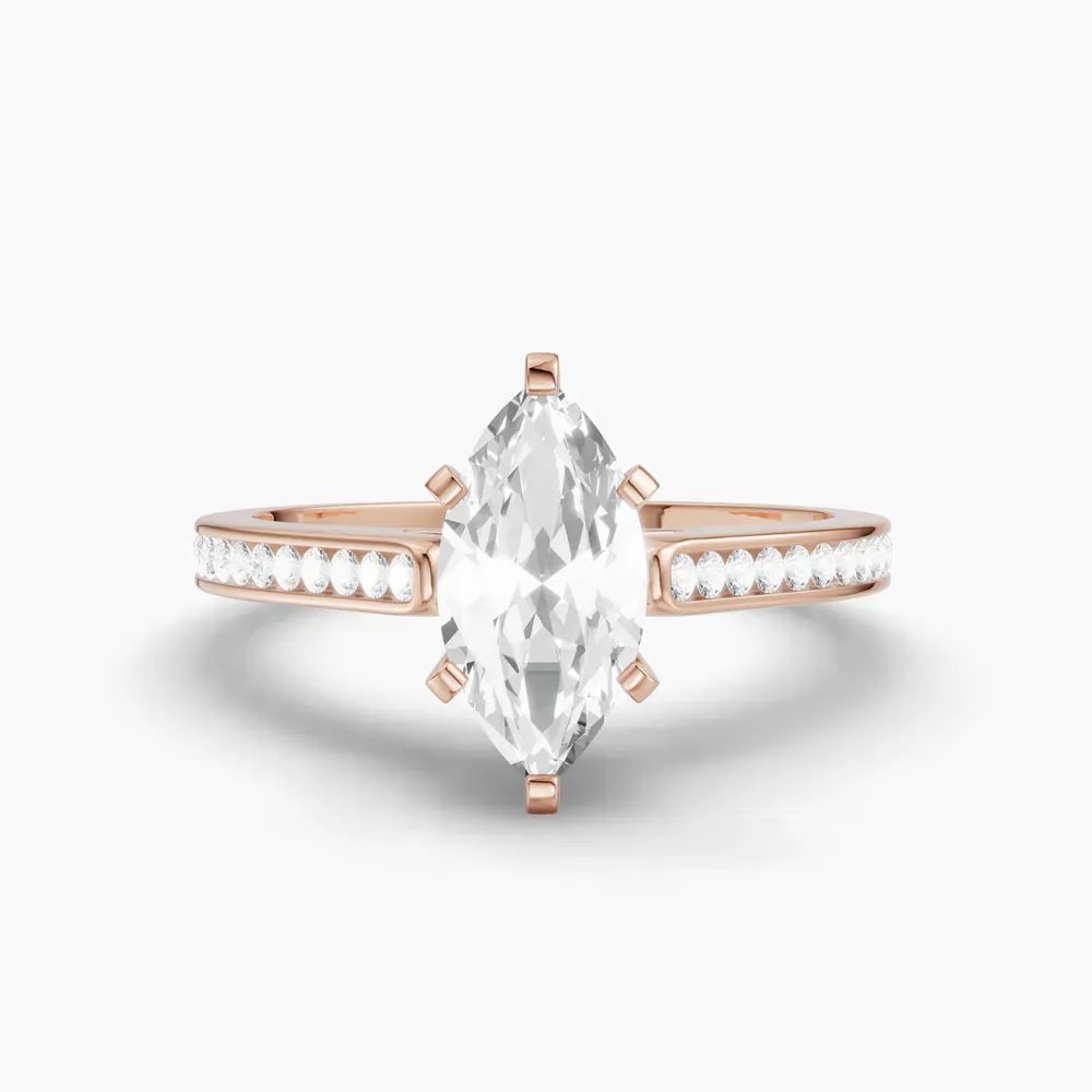 Certified 1 carat Lab Grown Diamond Marquise Cut Cathedral, Channel Set Engagement Ring in 14K Rose Gold-Velora