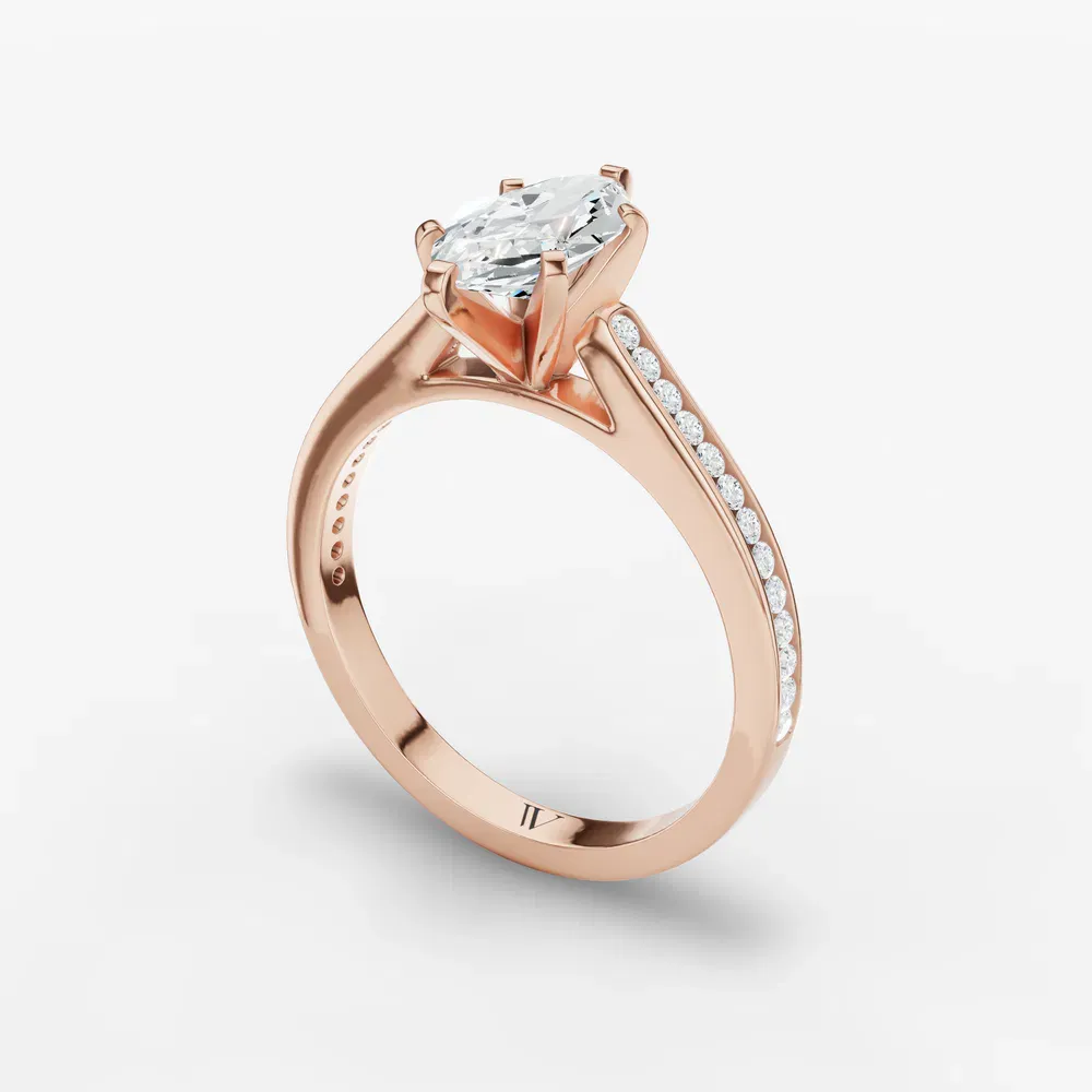 Certified 1 carat Lab Grown Diamond Marquise Cut Cathedral, Channel Set Engagement Ring in 14K Rose Gold-Velora