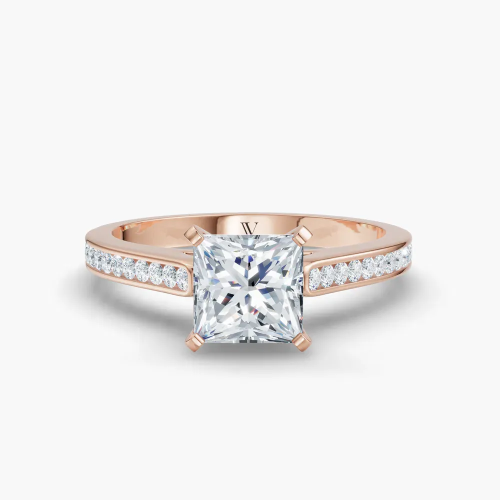 Certified 1 carat Lab Grown Diamond Princess Cut Cathedral, Channel Set Engagement Ring in 14K Rose Gold-Velora