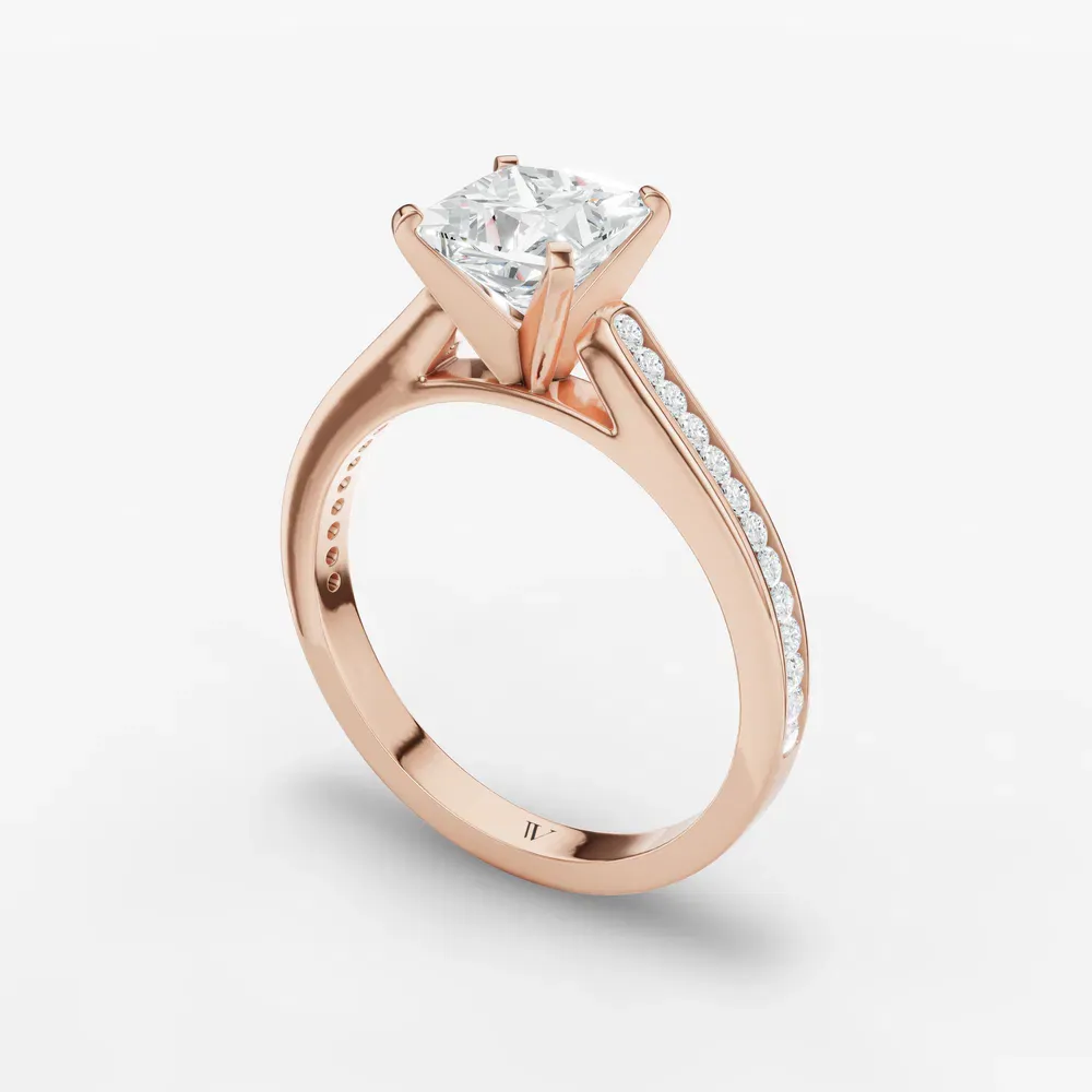 Certified 1 carat Lab Grown Diamond Princess Cut Cathedral, Channel Set Engagement Ring in 14K Rose Gold-Velora