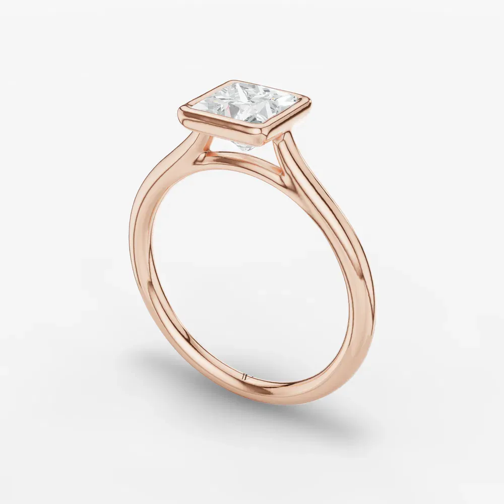Certified 1 carat Lab Grown Diamond Princess Cut Solitaire, Bezel, Cathedral Engagement Ring in 14K Rose Gold-Borvi
