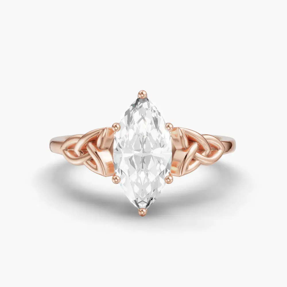 Certified 1 carat Lab Grown Diamond Marquise Cut Solitaire, Cathedral, Celtic Engagement Ring in 14K Rose Gold-Vire