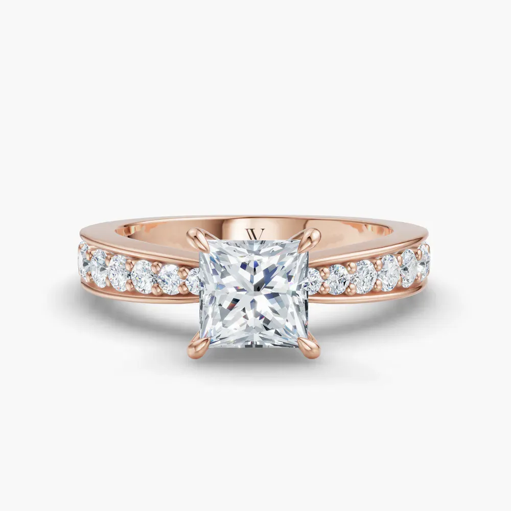 Certified 1 carat Lab Grown Diamond Princess Cut Pavé, Channel Set, Classic Engagement Ring in 14K Rose Gold-Kaelis