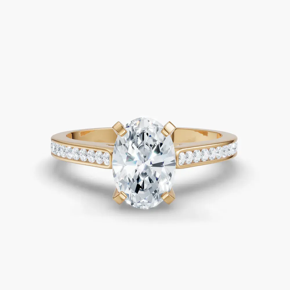 Certified 1 carat Lab Grown Diamond Oval Cut Cathedral, Channel Set Engagement Ring in 14K Yellow Gold-Velora