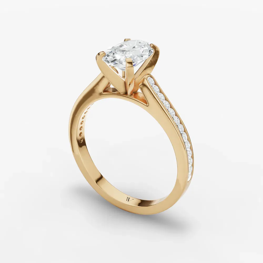 Certified 1 carat Lab Grown Diamond Oval Cut Cathedral, Channel Set Engagement Ring in 14K Yellow Gold-Velora