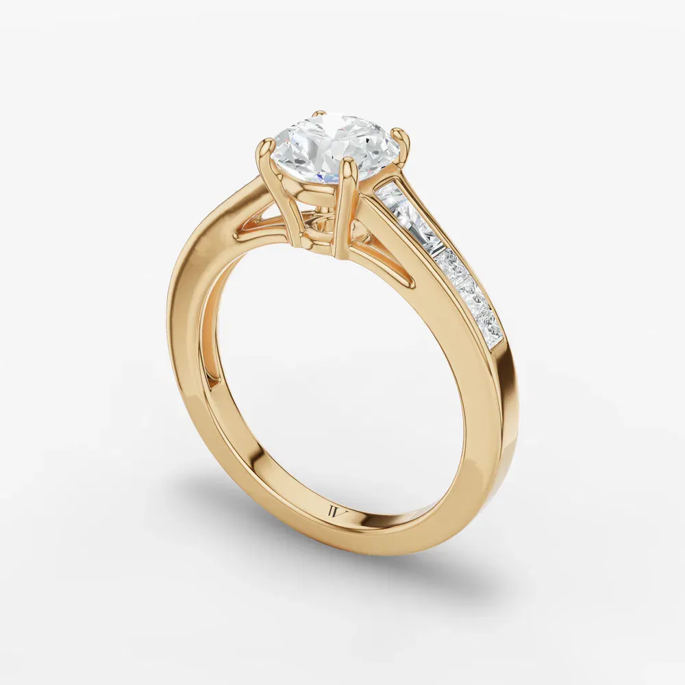 Certified 1 carat Lab Grown Diamond Round Cut Channel Set, Baguette, Cathedral Engagement Ring in 14K Yellow Gold-Gwynv