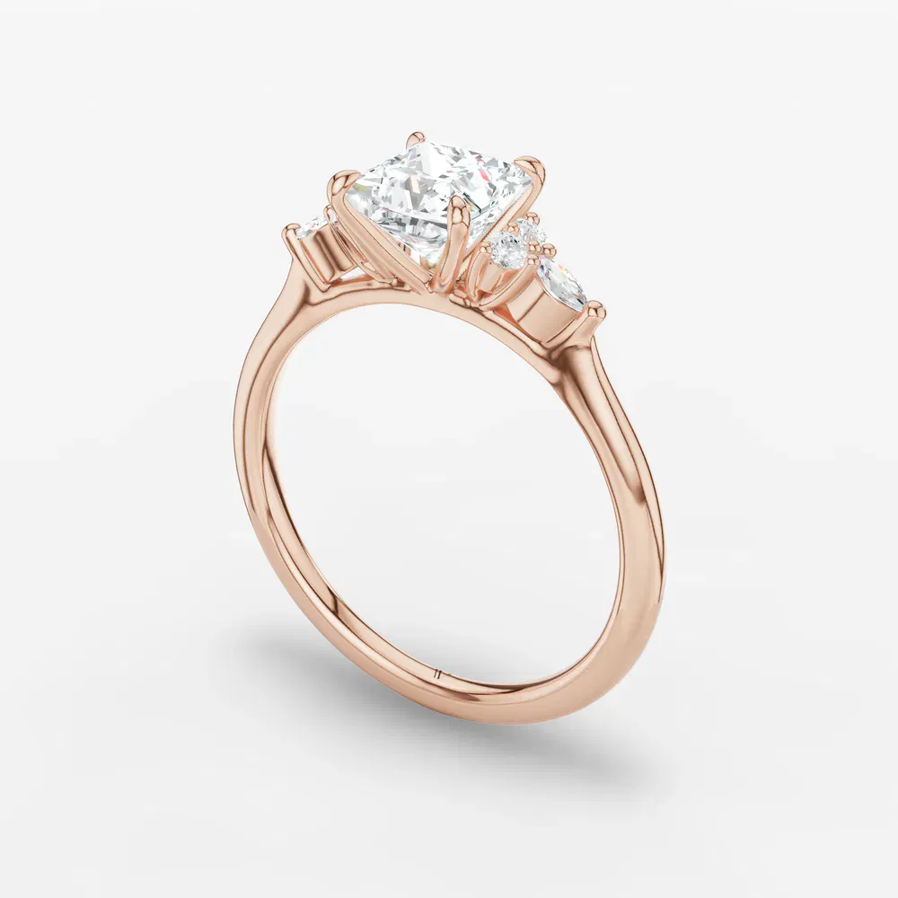 Certified 1 carat Lab Grown Diamond Princess Cut Classic, Side Stone Engagement Ring in 14K Rose Gold-Sprig
