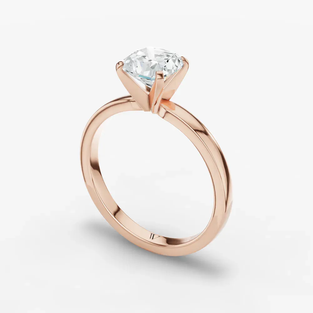 Certified 1 carat Lab Grown Diamond Cushion Cut Solitaire, Classic, Simple Engagement Ring in 14K Rose Gold-Ocea