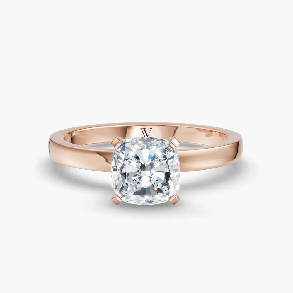 Certified 1 carat Lab Grown Diamond Cushion Cut Solitaire, Classic, Simple Engagement Ring in 14K Rose Gold-Ocea