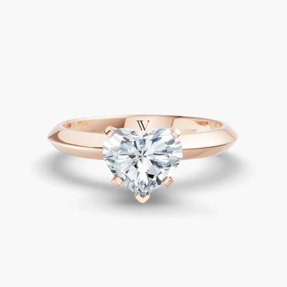 Certified 1 carat Lab Grown Diamond Heart Cut Solitaire, Classic, Simple Engagement Ring in 14K Rose Gold-Aurori