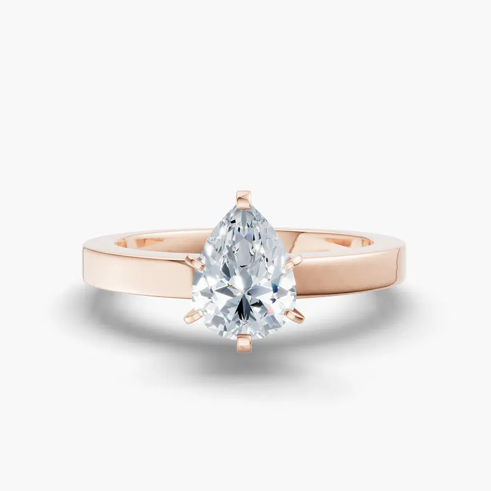 Certified 1 carat Lab Grown Diamond Pear Cut Solitaire, Classic, Simple Engagement Ring in 14K Rose Gold-Elun