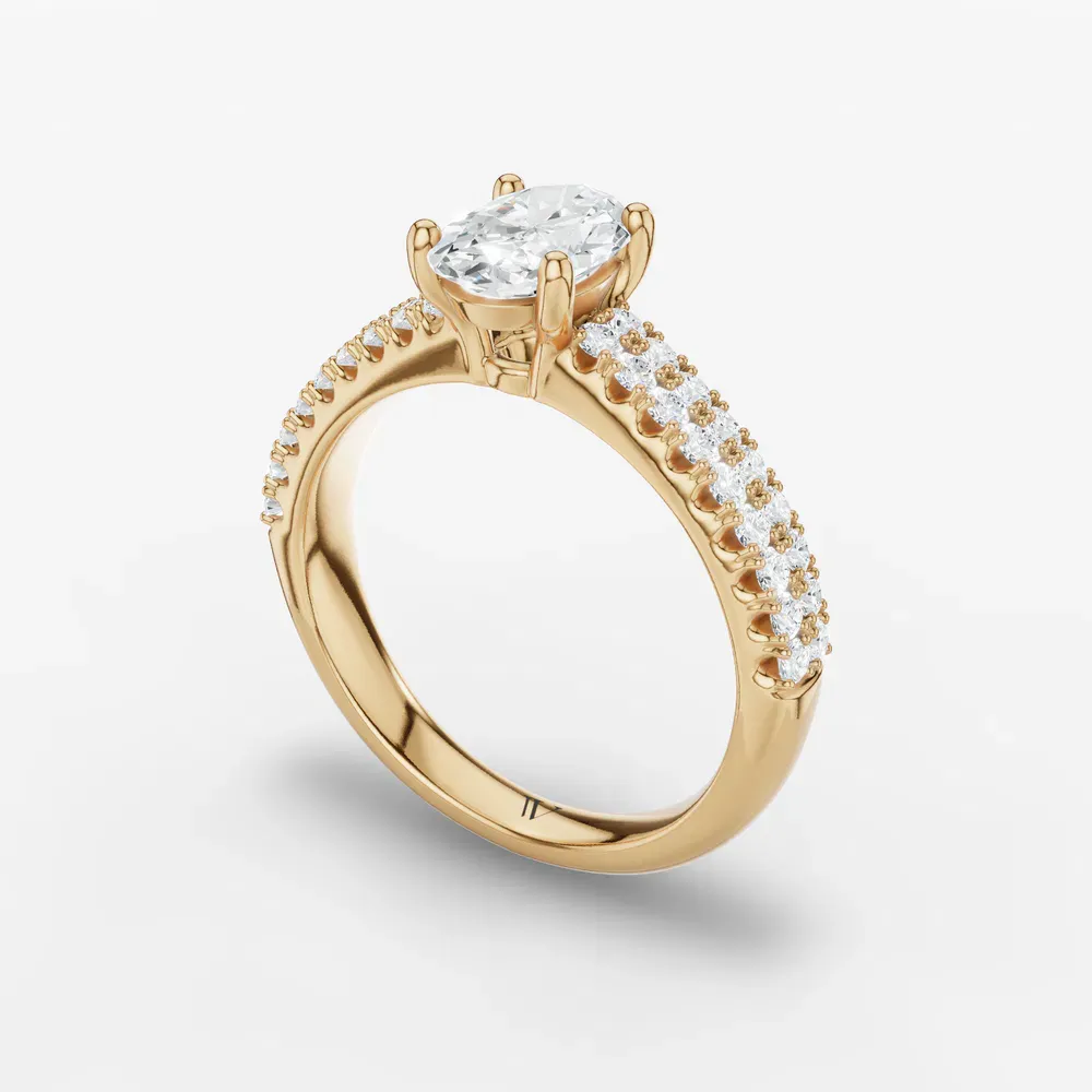 Certified 1 carat Lab Grown Diamond Oval Cut Pavé, Classic, Simple Engagement Ring in 14K Yellow Gold-Mevdro