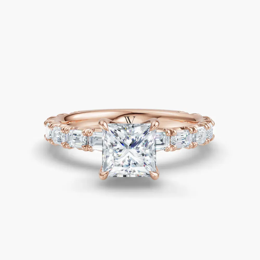 Certified 1 carat Lab Grown Diamond Princess Cut Pavé, Classic, Simple Engagement Ring in 14K Rose Gold-Jocelyn