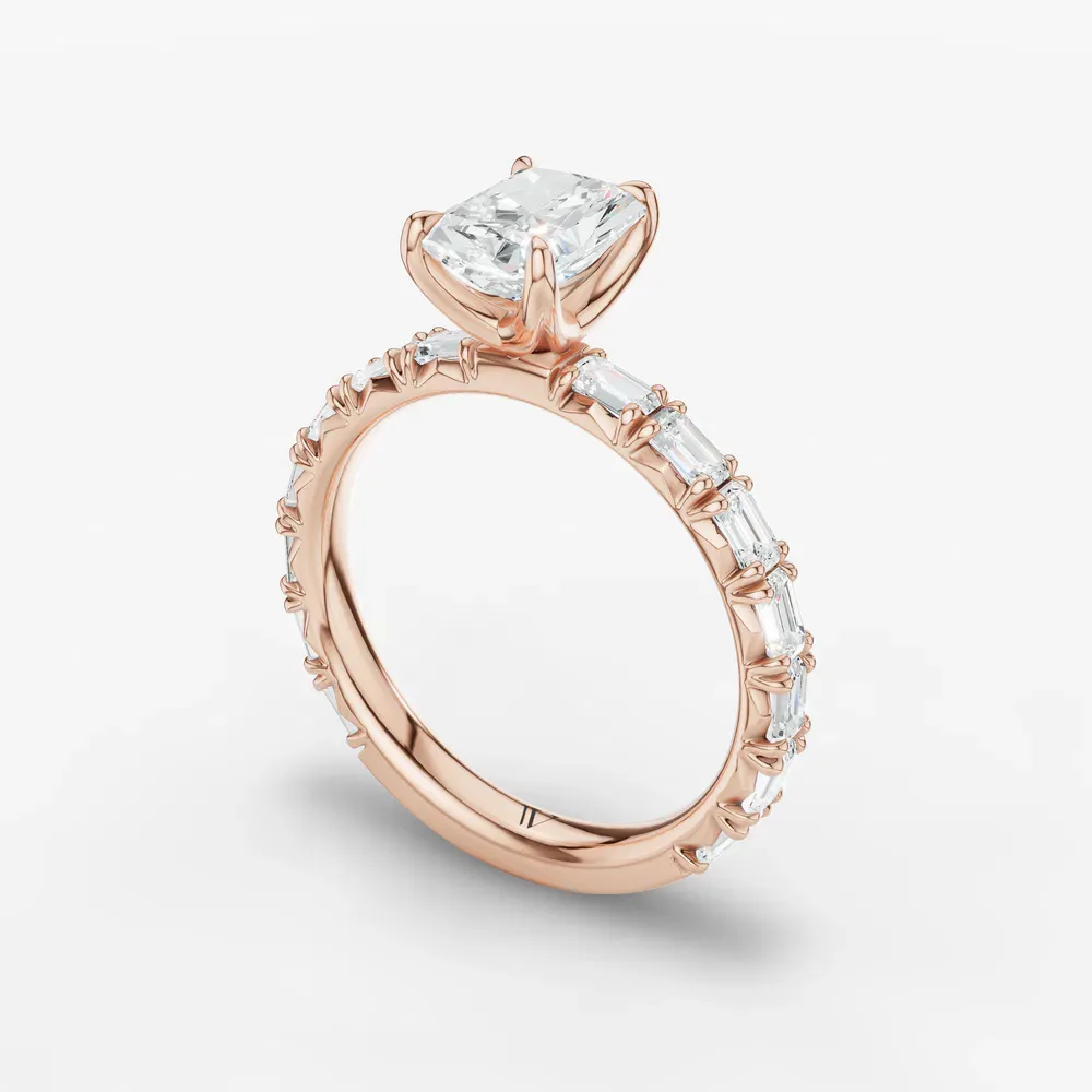 Certified 1 carat Lab Grown Diamond Radiant Cut Pavé, Classic, Simple Engagement Ring in 14K Rose Gold-Jocelyn