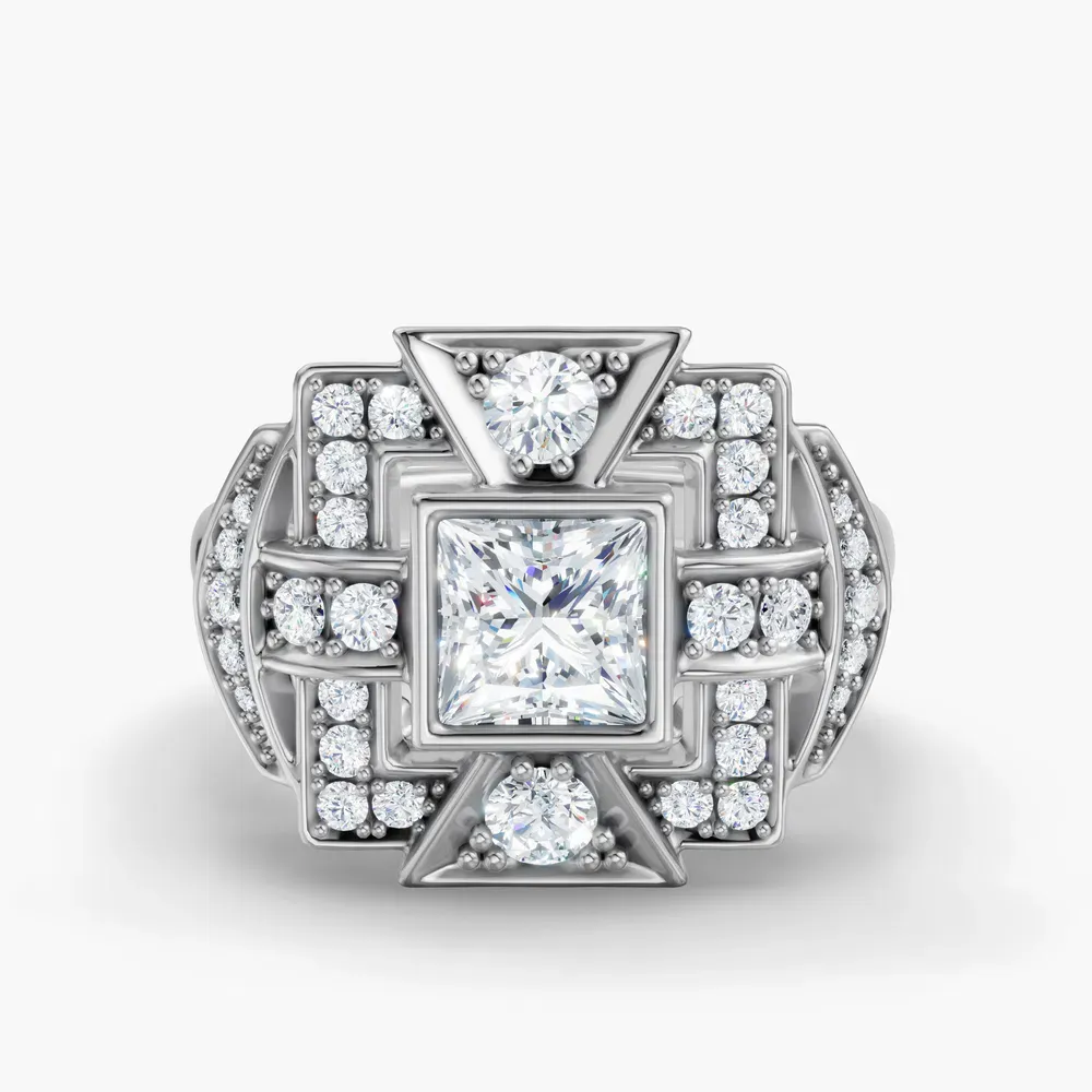 Certified 1 carat Lab Grown Diamond Princess Cut Unique, Art Deco, Vintage Engagement Ring in 14K White Gold-Prism