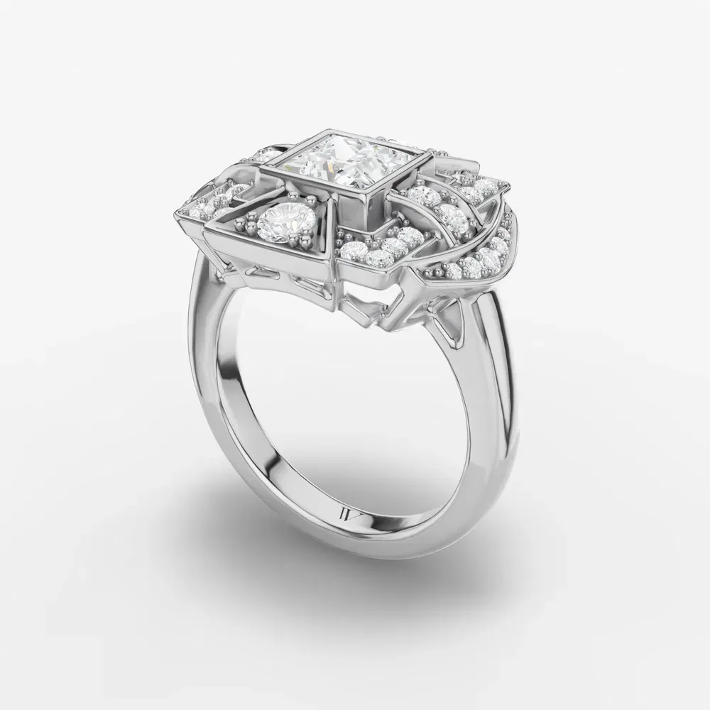 Certified 1 carat Lab Grown Diamond Princess Cut Unique, Art Deco, Vintage Engagement Ring in 14K White Gold-Prism