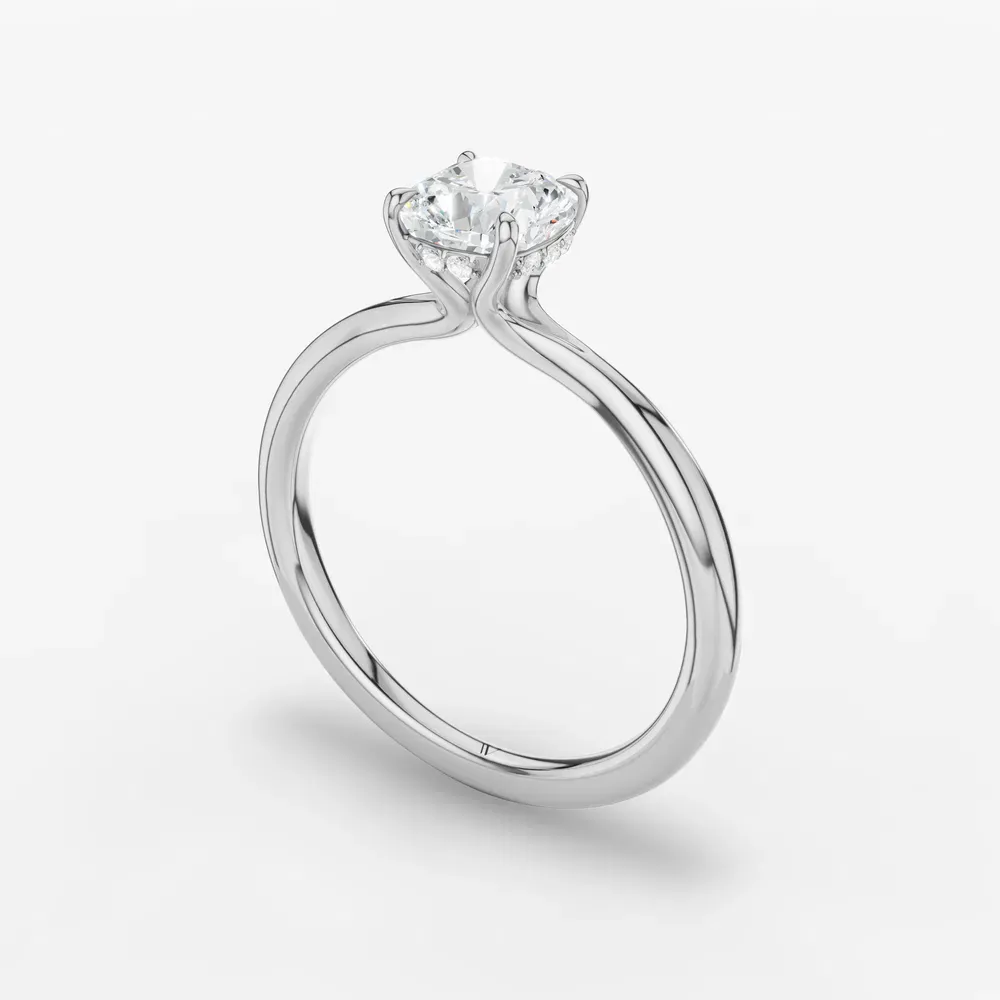 Certified 1 carat Lab Grown Diamond Cushion Cut Hidden Halo, Solitaire, Low profile Engagement Ring in 14K White Gold-Anomis