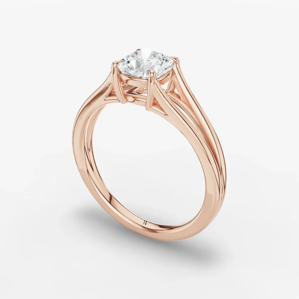 Certified 1 carat Lab Grown Diamond Cushion Cut Split Shank, Solitaire, Low profile Engagement Ring in 14K Rose Gold-Wraith