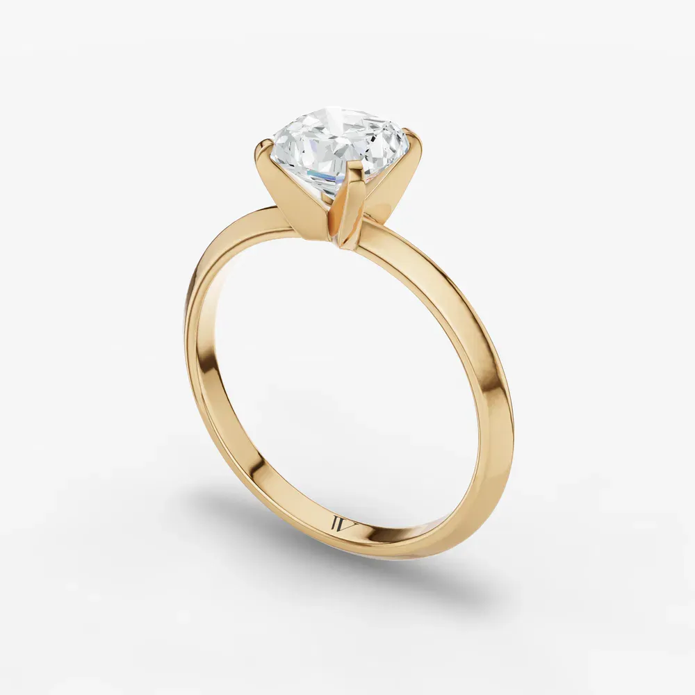 Certified 1 carat Lab Grown Diamond Cushion Cut Solitaire, Classic, Simple Engagement Ring in 14K Yellow Gold-Sylun