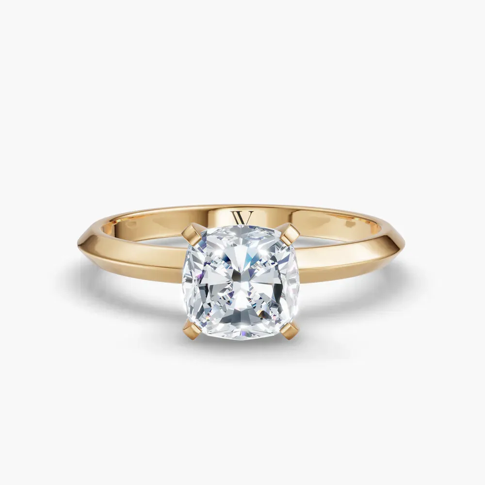 Certified 1 carat Lab Grown Diamond Cushion Cut Solitaire, Classic, Simple Engagement Ring in 14K Yellow Gold-Sylun