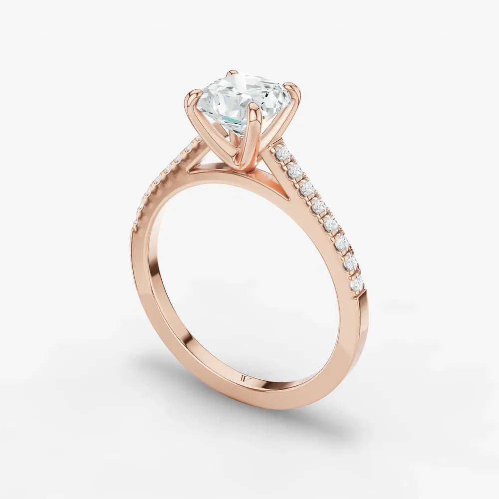Certified 1 carat Lab Grown Diamond Cushion Cut Pavé, Cathedral Engagement Ring in 14K Rose Gold-Zirellun
