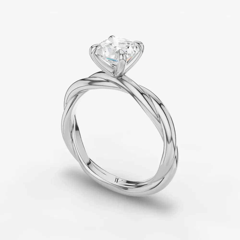 Certified 1 carat Lab Grown Diamond Cushion Cut Solitaire, Twist Engagement Ring in 14K White Gold-Fyora