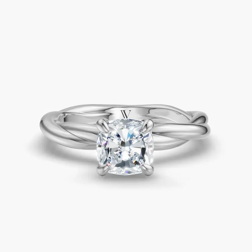 Certified 1 carat Lab Grown Diamond Cushion Cut Solitaire, Twist Engagement Ring in 14K White Gold-Fyora