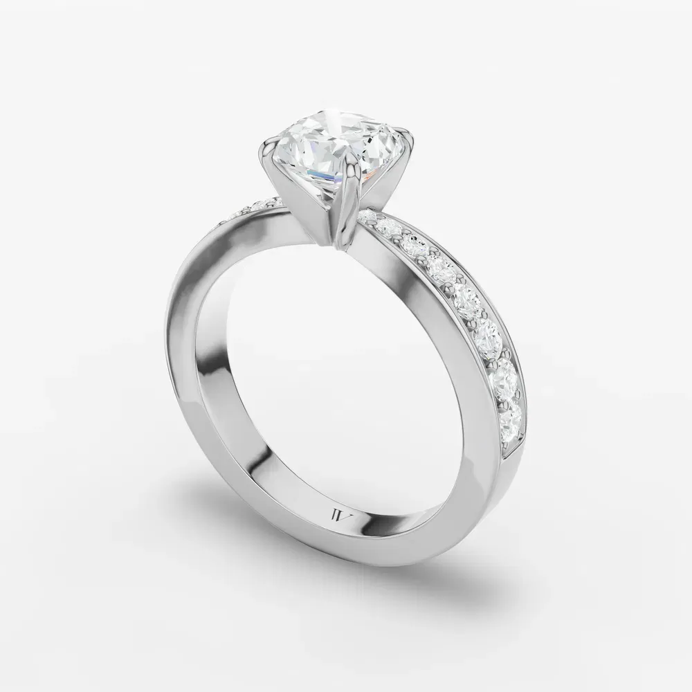 Certified 1 carat Lab Grown Diamond Cushion Cut Pavé, Channel Set, Classic Engagement Ring in 14K White Gold-Kaelis
