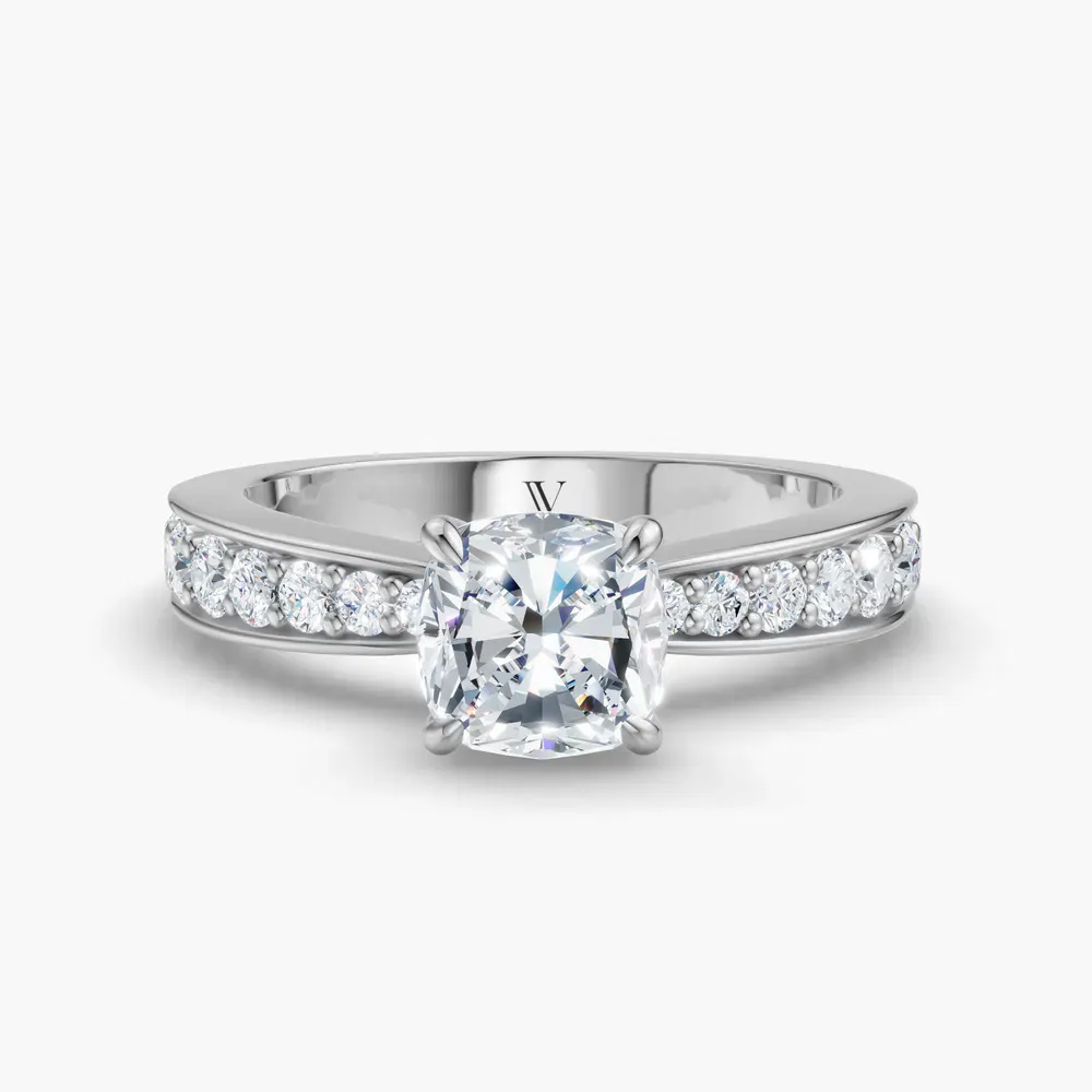 Certified 1 carat Lab Grown Diamond Cushion Cut Pavé, Channel Set, Classic Engagement Ring in 14K White Gold-Kaelis