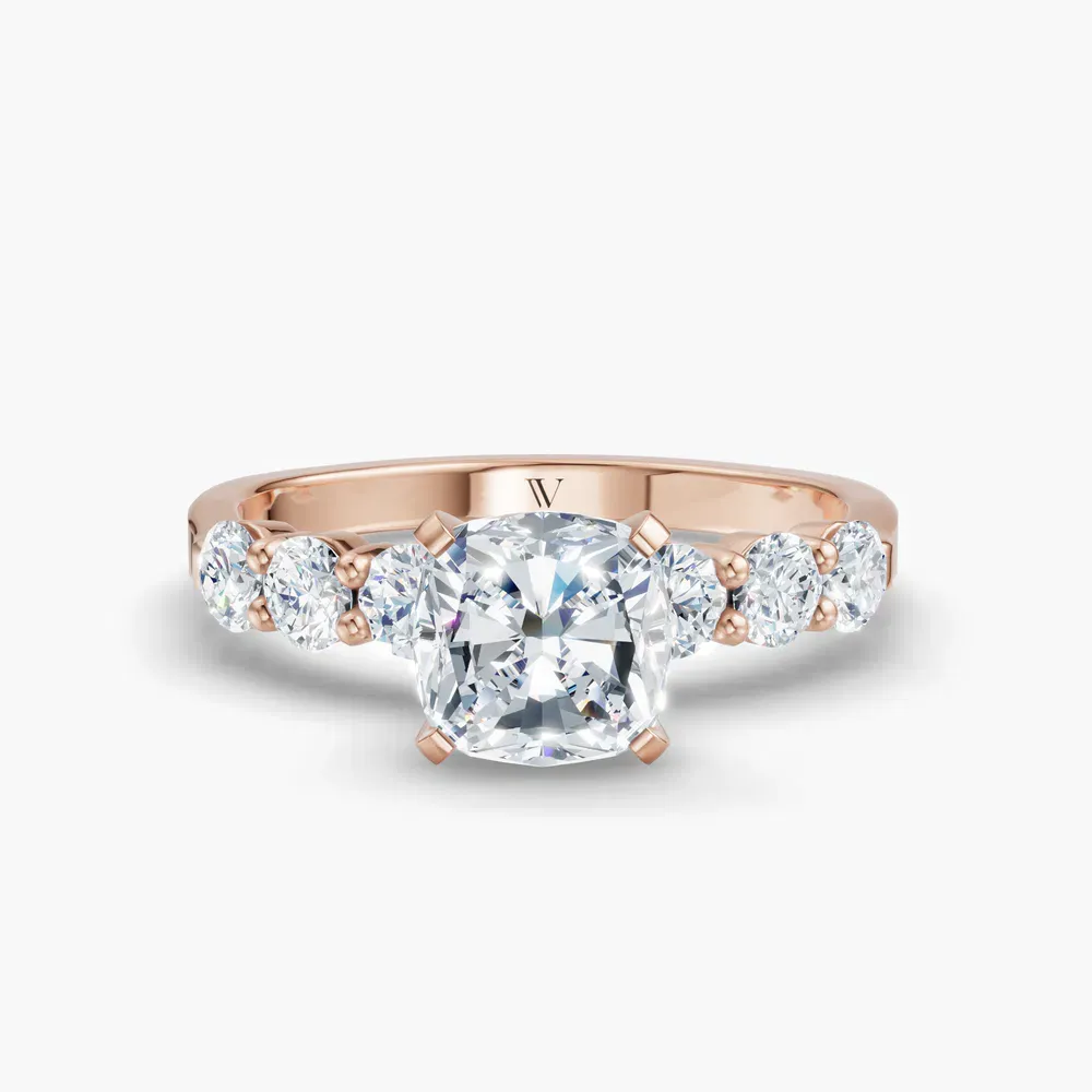 Certified 1 carat Lab Grown Diamond Cushion Cut Side Stone Engagement Ring in 14K Rose Gold-Nylis