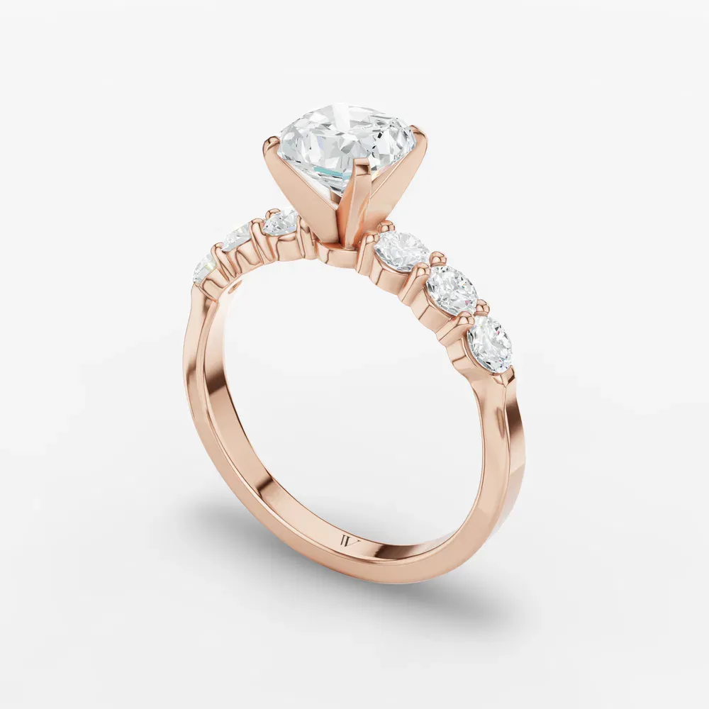Certified 1 carat Lab Grown Diamond Cushion Cut Side Stone Engagement Ring in 14K Rose Gold-Nylis