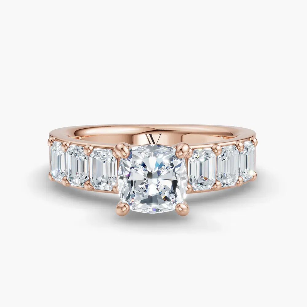 Certified 1 carat Lab Grown Diamond Cushion Cut Side Stone Engagement Ring in 14K Rose Gold-Novalis