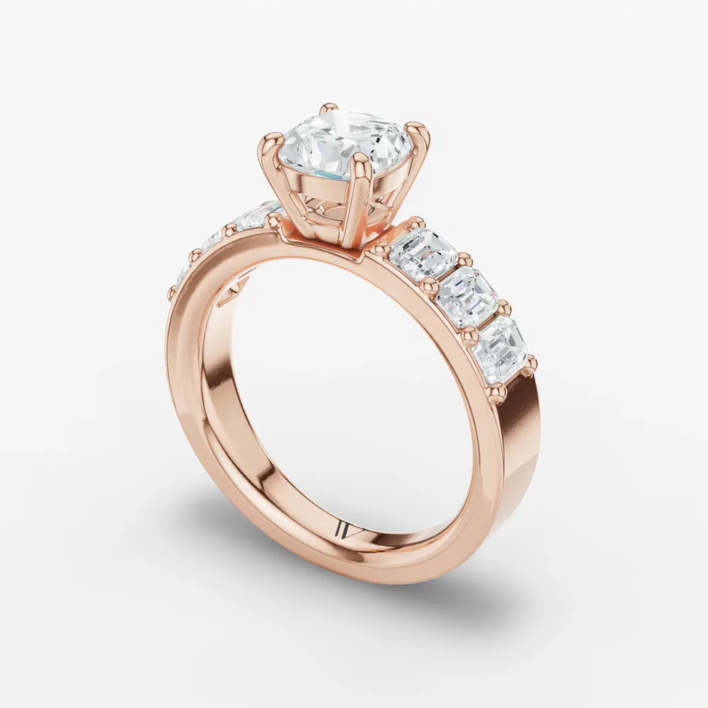 Certified 1 carat Lab Grown Diamond Cushion Cut Side Stone Engagement Ring in 14K Rose Gold-Novalis