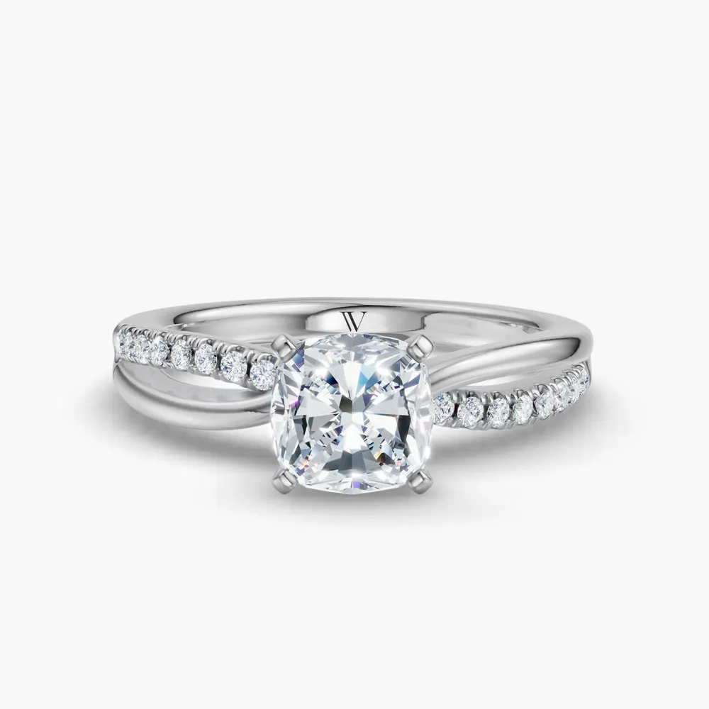 Certified 1 carat Lab Grown Diamond Cushion Cut Pavé, Split Shank Engagement Ring in 14K White Gold-Polaris