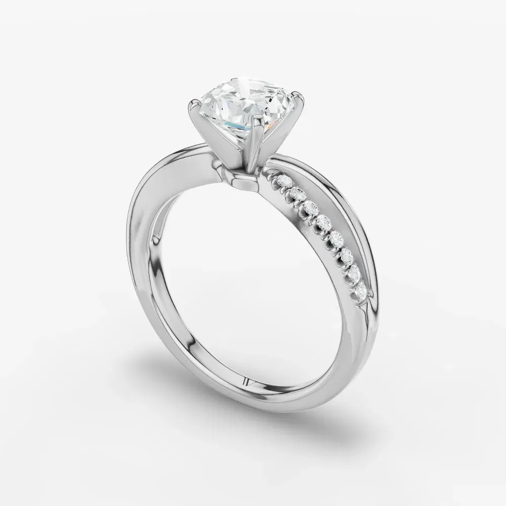 Certified 1 carat Lab Grown Diamond Cushion Cut Pavé, Split Shank Engagement Ring in 14K White Gold-Polaris