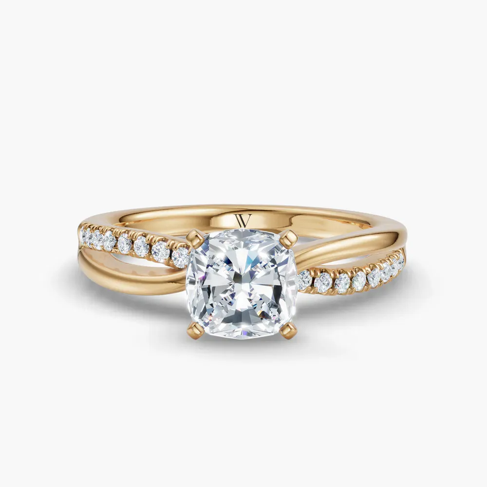 Certified 1 carat Lab Grown Diamond Cushion Cut Pavé, Split Shank Engagement Ring in 14K Yellow Gold-Polaris