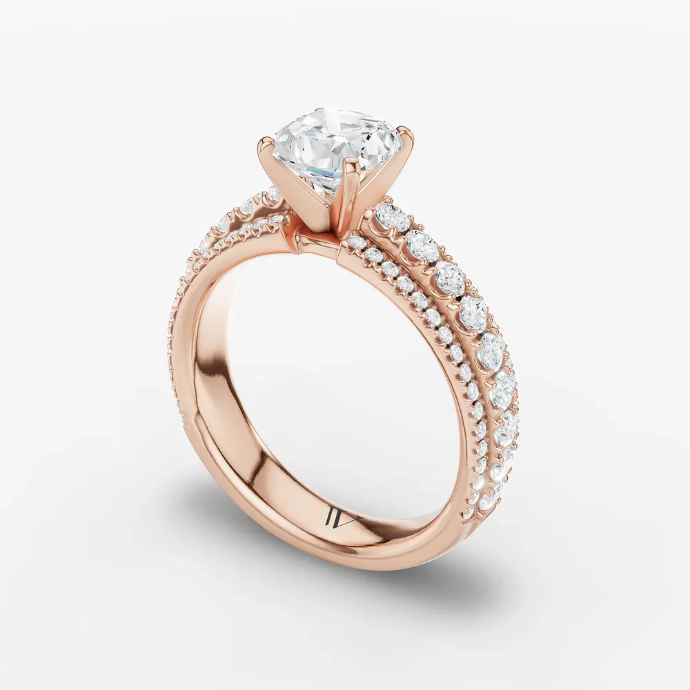 Certified 1 carat Lab Grown Diamond Cushion Cut Pavé Engagement Ring in 14K Rose Gold-Riven