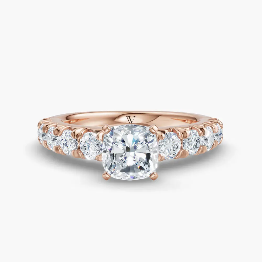 Certified 1 carat Lab Grown Diamond Cushion Cut Pavé, Classic, Simple Engagement Ring in 14K Rose Gold-Zionb