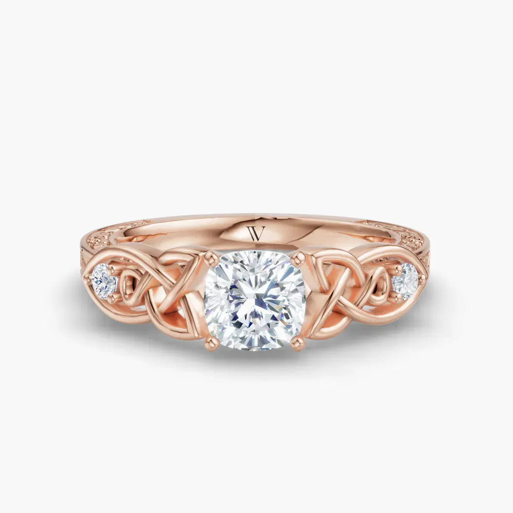 Certified 1 carat Lab Grown Diamond Cushion Cut Vintage, Cathedral, Unique Engagement Ring in 14K Rose Gold-Kael