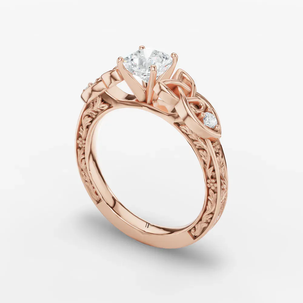 Certified 1 carat Lab Grown Diamond Cushion Cut Vintage, Cathedral, Unique Engagement Ring in 14K Rose Gold-Kael