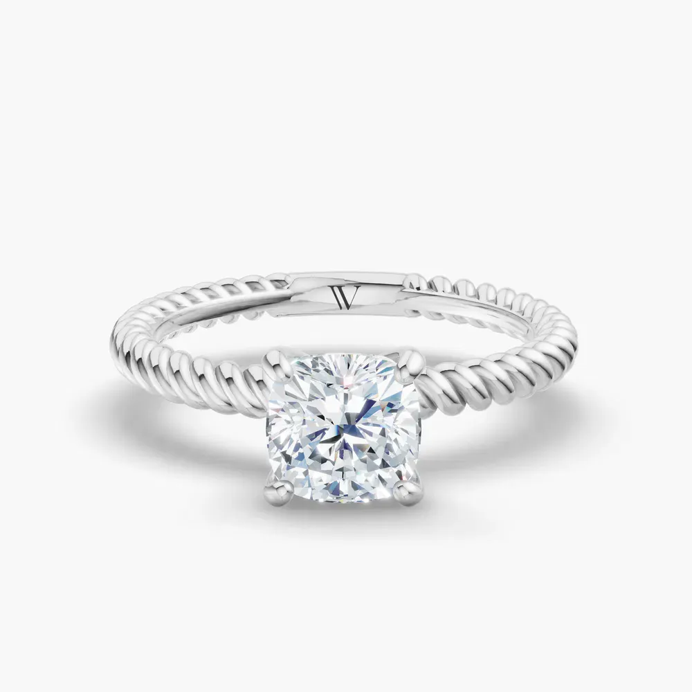 Certified 1 carat Lab Grown Diamond Cushion Cut Solitaire, Twist, Vintage Engagement Ring in 14K White Gold-Liray