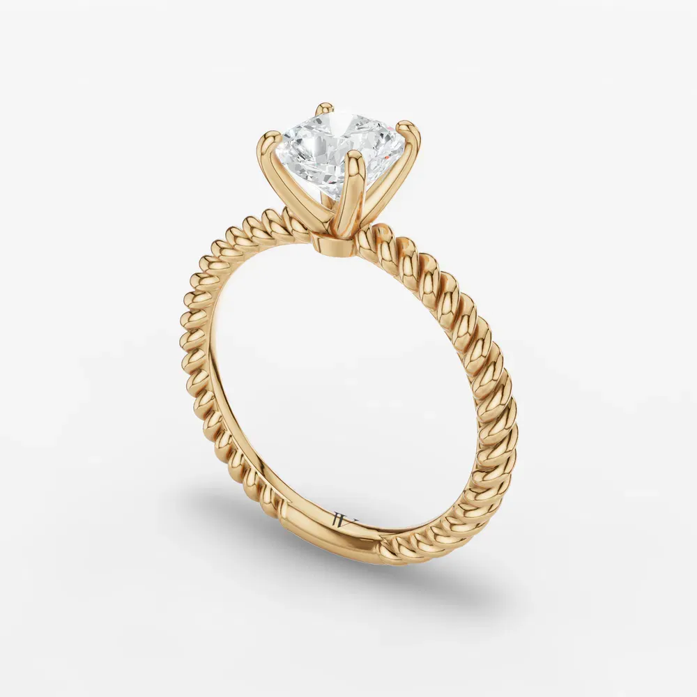 Certified 1 carat Lab Grown Diamond Cushion Cut Solitaire, Twist, Vintage Engagement Ring in 14K Yellow Gold-Liray
