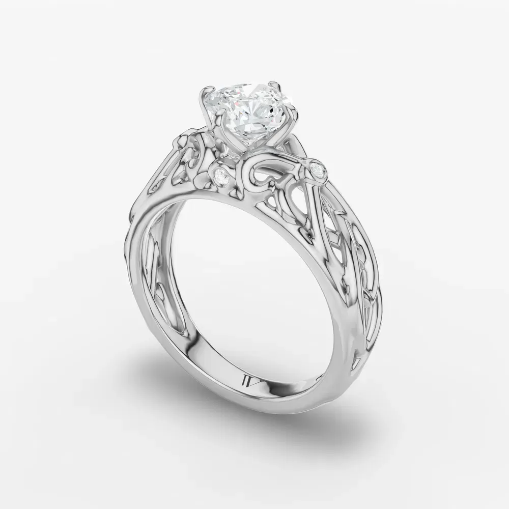 Certified 1 carat Lab Grown Diamond Cushion Cut Split Shank, Vintage, Twist Engagement Ring in 14K White Gold-Seren
