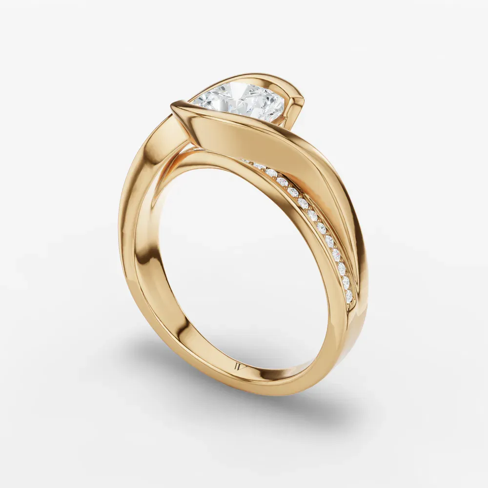Certified 1 carat Lab Grown Diamond Cushion Cut Bezel, Modern, Split Shank Engagement Ring in 14K Yellow Gold-Elara