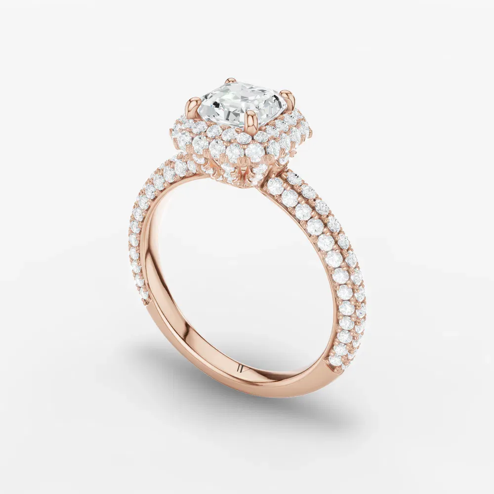 Certified 1 carat Lab Grown Diamond Asscher Cut Pavé, Halo, Hidden Halo Engagement Ring in 14K Rose Gold-Brym