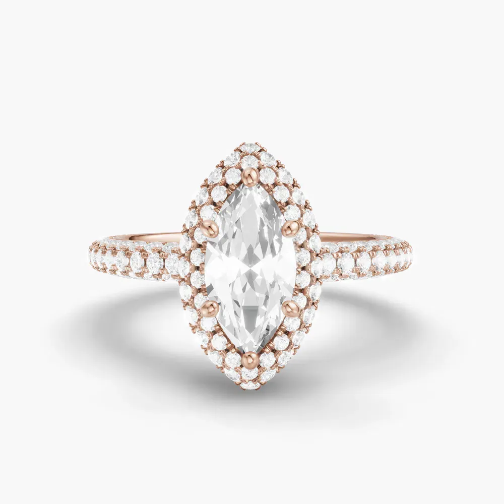 Certified 1 carat Lab Grown Diamond Marquise Cut Pavé, Halo, Hidden Halo Engagement Ring in 14K Rose Gold-Brym