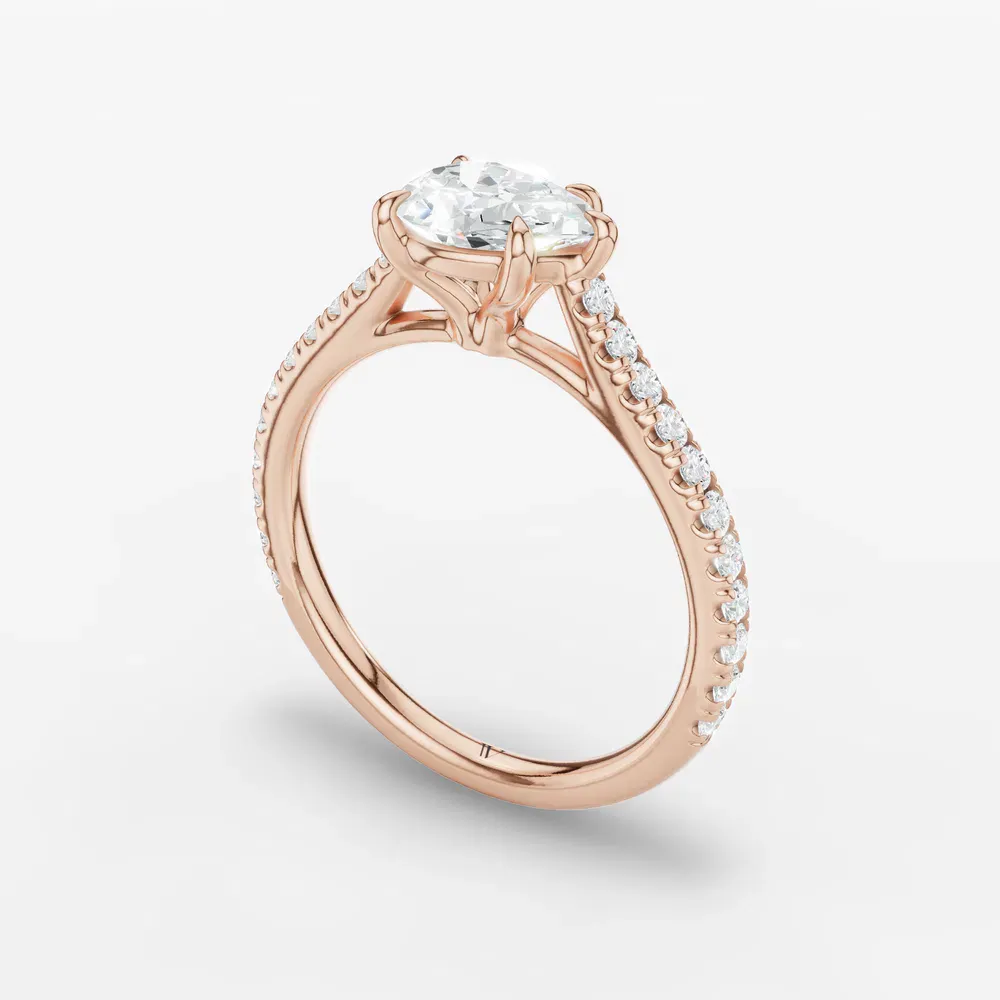 Certified 1 carat Lab Grown Diamond Pear Cut Pavé, Cathedral, East-West Engagement Ring in 14K Rose Gold-Uma