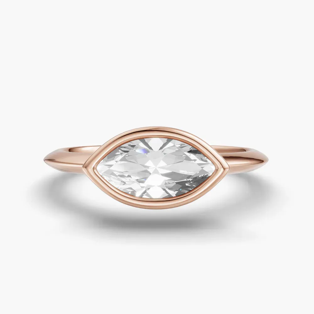 Certified 1 carat Lab Grown Diamond Marquise Cut Bezel, East-West, Solitaire Engagement Ring in 14K Rose Gold-Galen